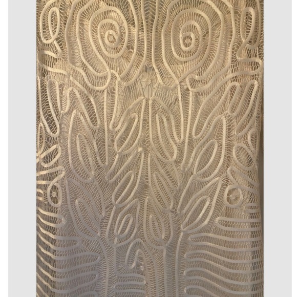 Cream Lace Overlay Dress Lined Boho Chic Size S Crochet Look Looped Hem - Picture 8 of 8